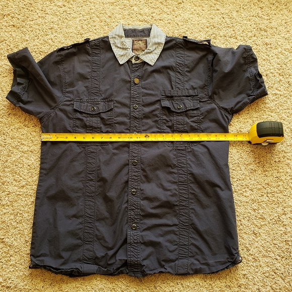 Monarchy Men’s XL Short Sleeve Button-Up Shirt Blue Cotton Double Pocket Modern - Picture 7 of 8